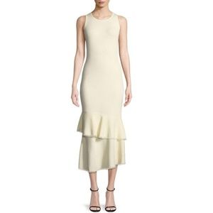 NEW Theory long ivory bodycon dress with ruffle bottom Medium sexy tank dress